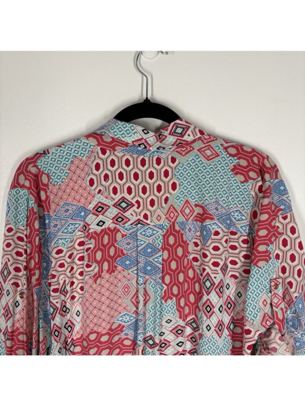 Talbots Woman Petite 2XP Patchwork Roll Tab Sleeves Popover Tunic Shirt - Picture 11 of 11